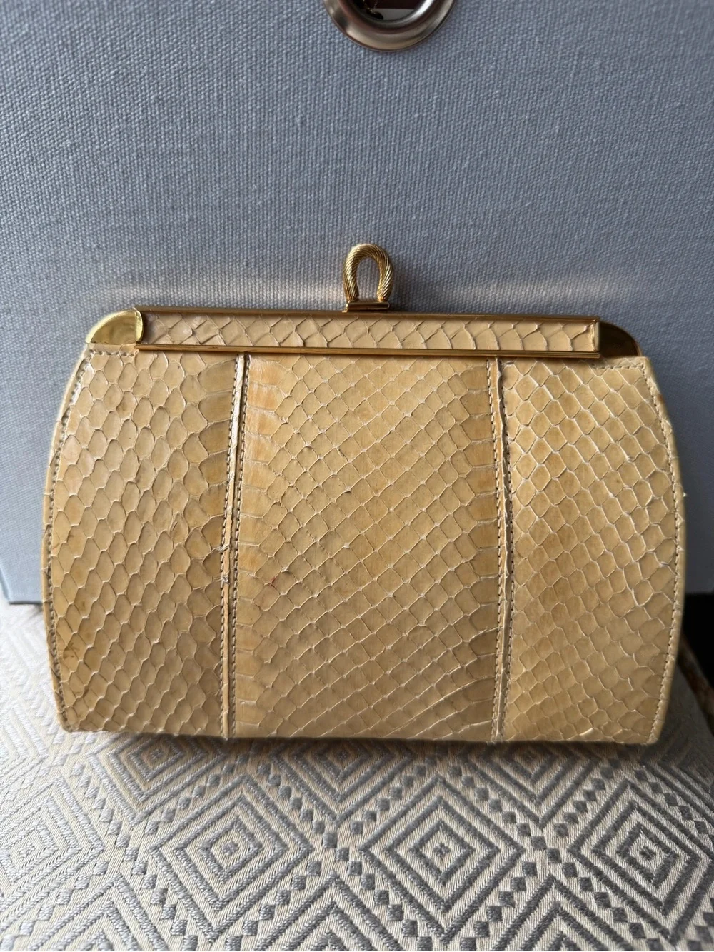 Elegant Yellow Snakeskin Frame Clutch Purse Made In England